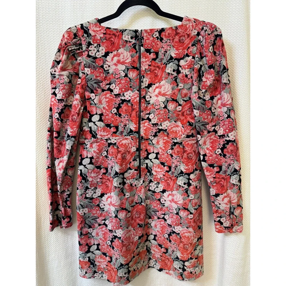 Free People Floral Corduroy Mini Dress Long Sleeve Puff Shoulder Size 8